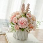 Fleurs artificielles en soie avec vase en céramique, bouquets de mariage, décoration