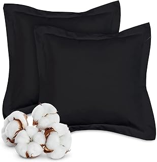 Lot de 2 taies d'oreiller carrées européennes, 26x26, noires, unies, 100 % coton