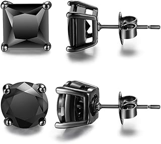 Boucles d'oreilles hypoallergéniques en acier inoxydable pour hommes noirs, pour oreilles sensibles, lot