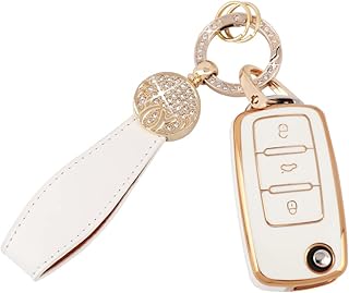 Couvercle de porte-clés bevogue avec porte-clés en tpu, blanc et or, 1 pièce