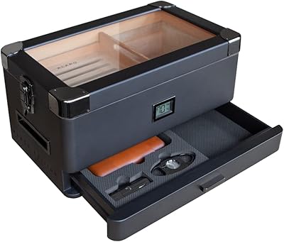 Humidificateur militaire cass elegance black edition avec hygromètre numérique avant, cèdre espagnol