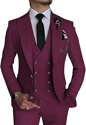 Costume 3 pièces ajusté pour hommes, blazer à un bouton, pantalon blazer