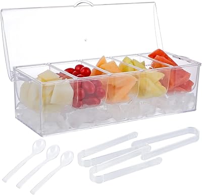 Serveur à condiments glacés molego - sac isotherme avec 5 compartiments amovibles, plateau de service réfrigéré avec couvercle à charnière, 3 cuillères de service et 3 pinces incluses. En tant que boutique en ligne généraliste, DIAYTAR COTE D'IVOIRE propose une gamme diversifiée de produits allant de l'électronique à la mode en passant par les produits alimentaires. Avec plus de 300 000 références, les clients ont l'opportunité de trouver tout ce dont ils ont besoin sur une seule plateforme. La boutique se distingue par son engagement à offrir des produits de haute qualité.