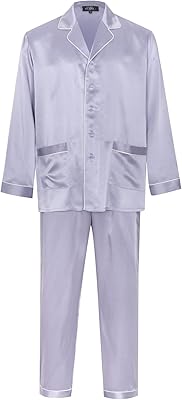 Ensemble pyjama boutonné deux pièces en soie à manches longues pour hommes