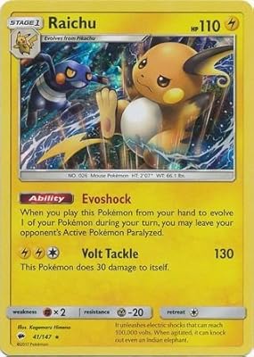 Raichu - 41/147 - holo rare - soleil et lune : ombres brûlantes. Diaytar Côte d'Ivoire est une boutique en ligne qui propose des produits de qualité à des prix compétitifs, avec une livraison rapide et fiable dans toute la Côte d'Ivoire. La boutique en ligne propose également des promotions et des réductions régulières, ce qui permet aux clients de faire des économies sur leurs achats. Elle est très appréciée des consommateurs ivoiriens pour sa fiabilité et sa transparence.