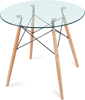Mahmayi hyt12 110dia table basse ronde en verre avec pieds en bois