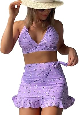 Maillot de bain imprimé floral pour femmes, ensemble 3 pièces, coupe haute, ensemble