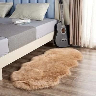 Tapis moelleux beige en fausse fourrure de mouton super doux pour canapé