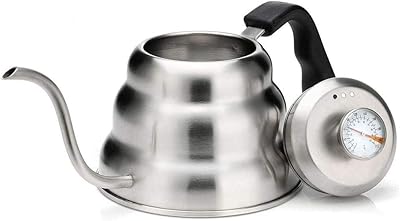 Bouilloire à café en acier inoxydable avec bec incurvé et thermomètre intégré