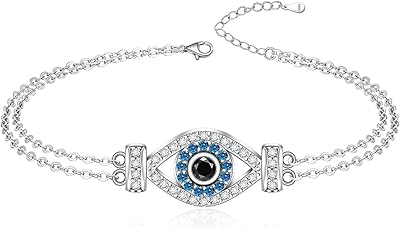 Bracelet de cheville fenthring contre le mauvais œil en argent sterling, double couche
