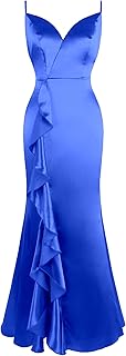 Robe de soirée en satin à volants et bretelles spaghetti pour femme angel-fashionons