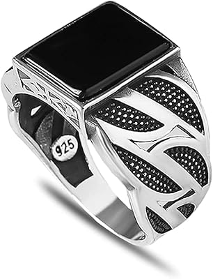 Bague en argent sterling 925 pour homme avec pierre d'onyx, bague en argent