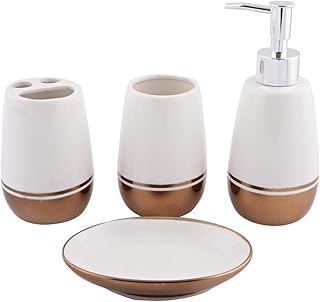 Ensemble de salle de bain en céramique 4 pièces, blanc et or to-128-4p