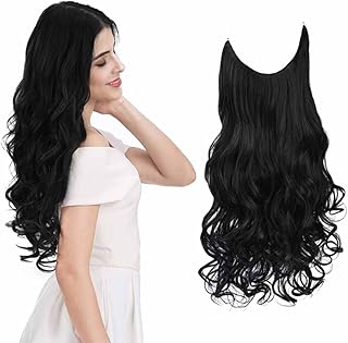 Goodern extension de cheveux bouclés ondulés fil invisible fibre haute température bouclés long