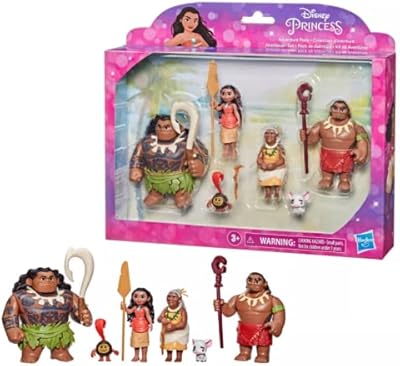 Ensemble moana adventures, 6 pièces, comprenant maui, moana, kakamora, grand-mère tala, pua