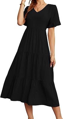 Robe d'été pour femmes, col en v, volants amples, manches courtes, taille haute, couleur unie, robe mi-longue. En tant que boutique en ligne généraliste de référence en Côte d'Ivoire, DIAYTAR COTE D'IVOIRE met à disposition de ses clients un large éventail de produits de haute qualité. Plus de 300 000 références sont disponibles pour sublimer votre quotidien et répondre à vos attentes les plus élevées.