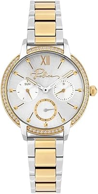 Montre à quartz analogique pour femme police nadeau avec cadran argenté et bracelet