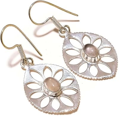 Boucles d'oreilles pendantes ovales en quartz rose clair boucles pierres précieuses faites à