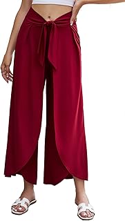 Pantalon palazzo décontracté taille haute doux à jambes larges pour femmes avec cordon