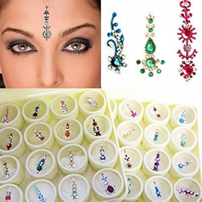 Crystal binds boîte à bindi longue multicolore bijoux tika pour le visage