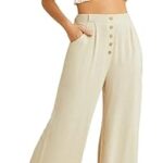 Pantalon palazzo large en coton et lin pour femme, pantalon long avec taille