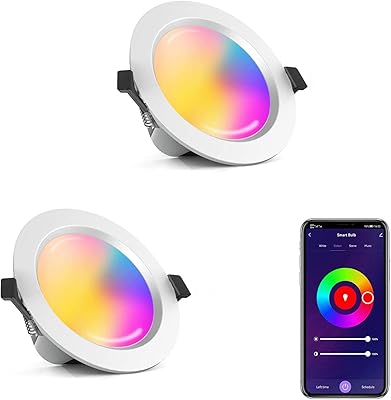 Plafonniers led encastrés, paquet de 2 downlights intelligents à intensité variable rvb +