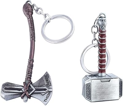 2pcs porte-clés thor stormbreaker + marteau mjolnir axe porte-clés, argent, hache : 10x4,1