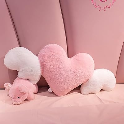 Oreiller décoratif en forme de cœur rose, joli oreiller en velours en forme