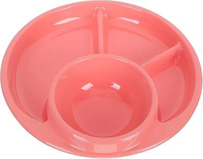Assiette plate divisée en plastique rose : assiettes repas pour salade et nourriture