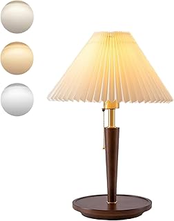 Lampe de bureau rétro en bois massif, abat-jour créatif plissé nordique, forme élégante