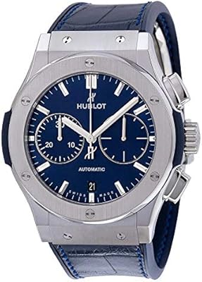 Montre hublot classic fusion chronographe pour homme cadran bleu bracelet cuir