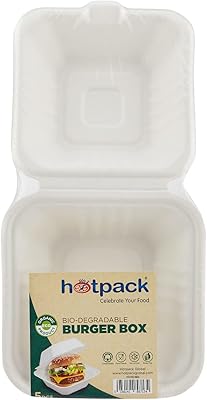 Récipient à hamburger biodégradable hot pack - 5 pièces, couleur œuf