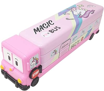 Vikas gift gallery boîte à crayons imprimée autobus scolaire multicolore avec pneus mobiles