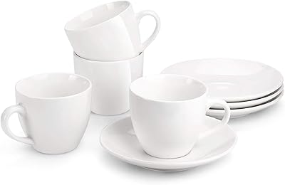 Tasses à cappuccino en porcelaine meuer de 8 onces avec soucoupes - ensemble