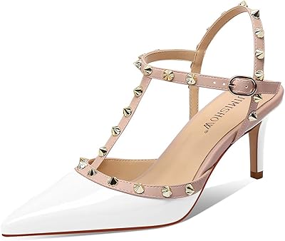 Sandales cloutées à bout pointu pour femmes, bride à la cheville, talon clouté
