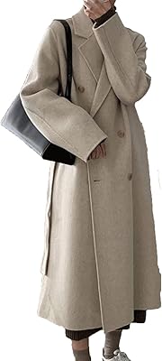 Hobtec blacktrenchcoatwomen manteau en laine pour femme ceinturé femme ample décontracté double boutonnage