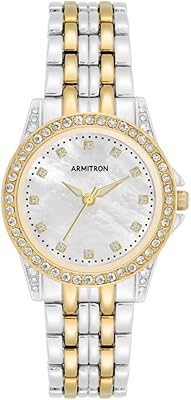 Montre avec bracelet incrusté de cristal original pour femme, bicolore 75/5804, bicolore, bracelet
