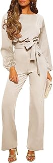 Combinaison décontractée femme coupe ample, ceinture, manches longues, col rond, sans col, automne