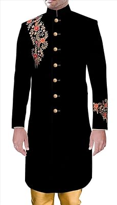 Inmonarch robe de soirée de mariage robe de marié royal velours noir sherwani