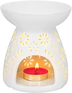 Bougeoir en céramique pour décoration de bougies et huiles essentielles, couleur blanche sculptée