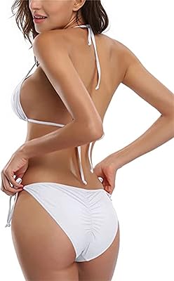 Maillot de bain deux pièces femme avec liens triangulaires sur les côtés, blanc
