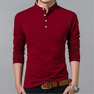 T-shirt en coton pour hommes, t-shirt à manches longues, t-shirt à col mao