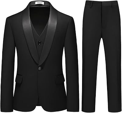 Ensemble de costume formel 3 pièces pour garçon, coupe cintrée, avec veste, gilet