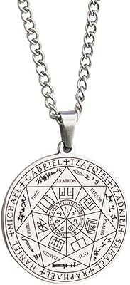 Collier pendentif antique en acier inoxydable avec sept sceaux d'archange métal