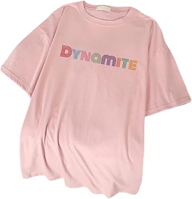 T-shirt à manches imprimées k-pop dynamite merchandise, rose et blanc, taille s, m