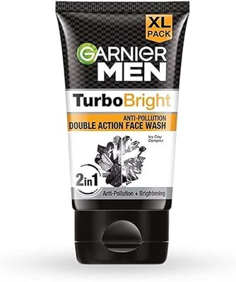 Nettoyant visage au charbon double action garnier turbo bright pour hommes, 150 g