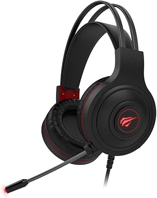 Casque de jeu havit à led rouge avec microphone antibruit pour ordinateurs, playstation