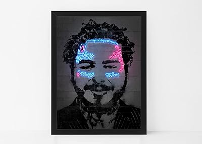 Affiche d'art neon post malone avec cadre 30 x 40 cm