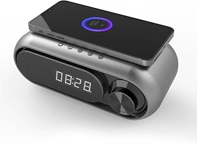 Réveil numérique à chargement sans fil doqua, haut-parleur bluetooth, radio, mains libres, gris