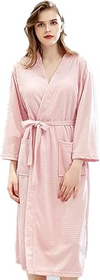 Peignoir de bain kimono léger en tricot gaufré pour femme, rose, 60-80 kg